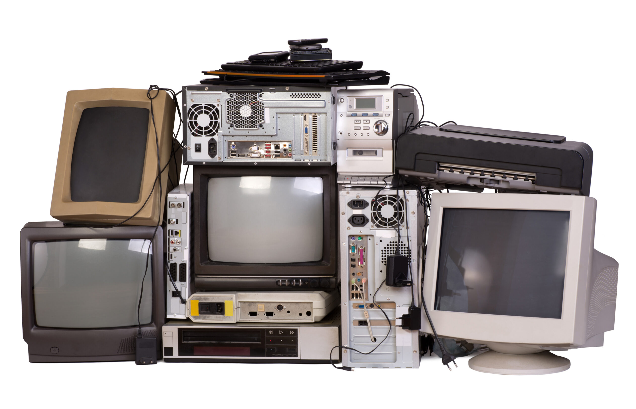 Old,,Used,And,Obsolete,Electronic,Equipment,Isolated,On,White